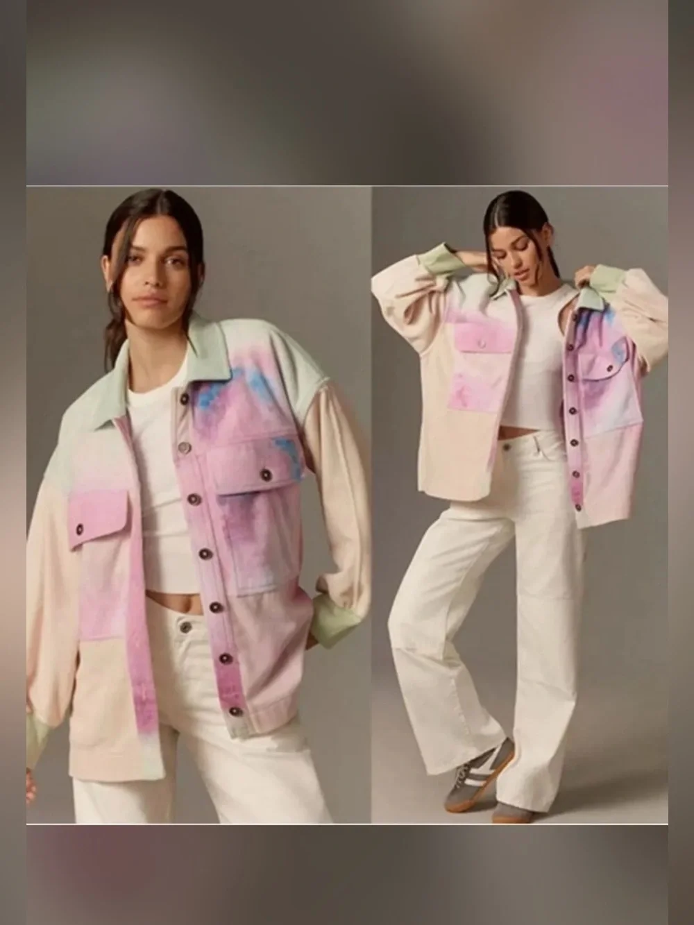 Pilcro for Anthropologie Pastel Tie-Dye Microfiber Shacket in Pink & Mint